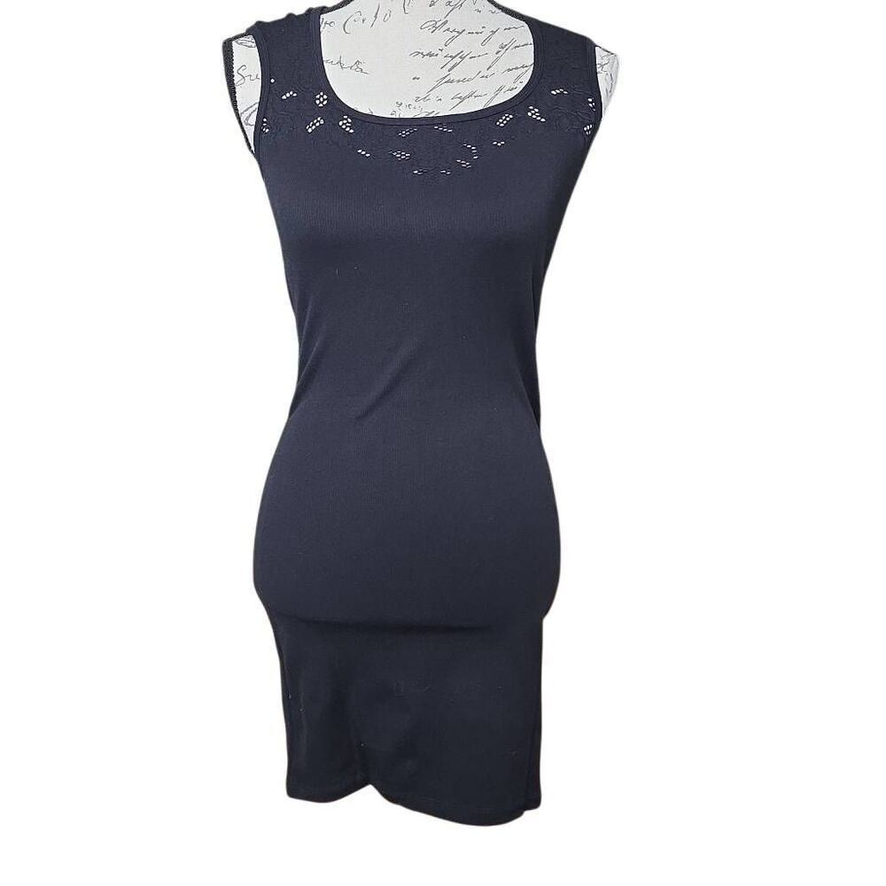 Express Womens Size S/M Black Square Neck Lace Trim Seamless Mini Dress